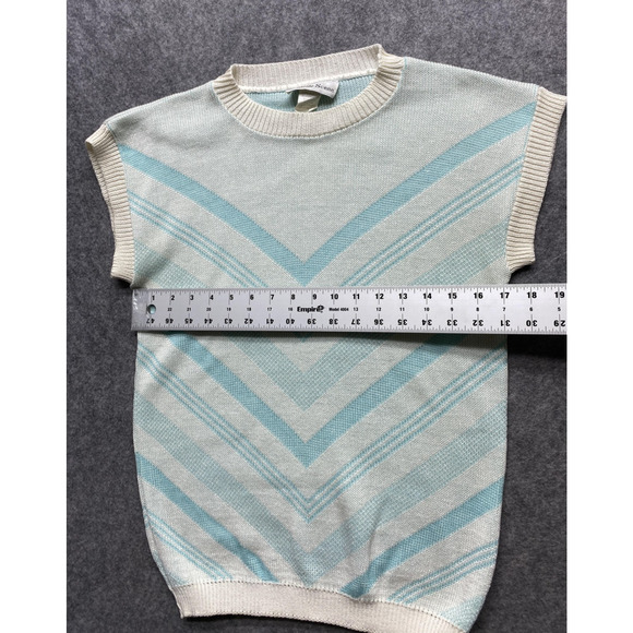 Vintage Separate Scene Sweater Womens Medium Aqua Cream Chevron Cap Sleeve USA - Picture 2 of 8